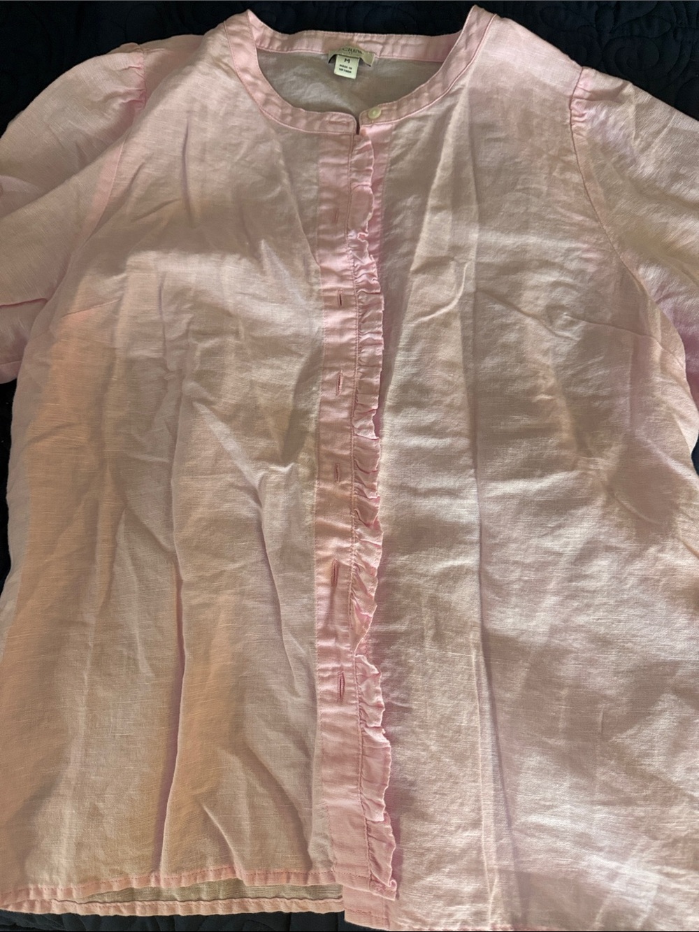 J Crew Light Pink Ruffle-Front Button Blouse